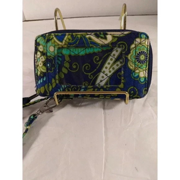 Vera Bradley Wallet Blue Green Wristlet Strap Zip Around 5x3 - Picture 1 of 7